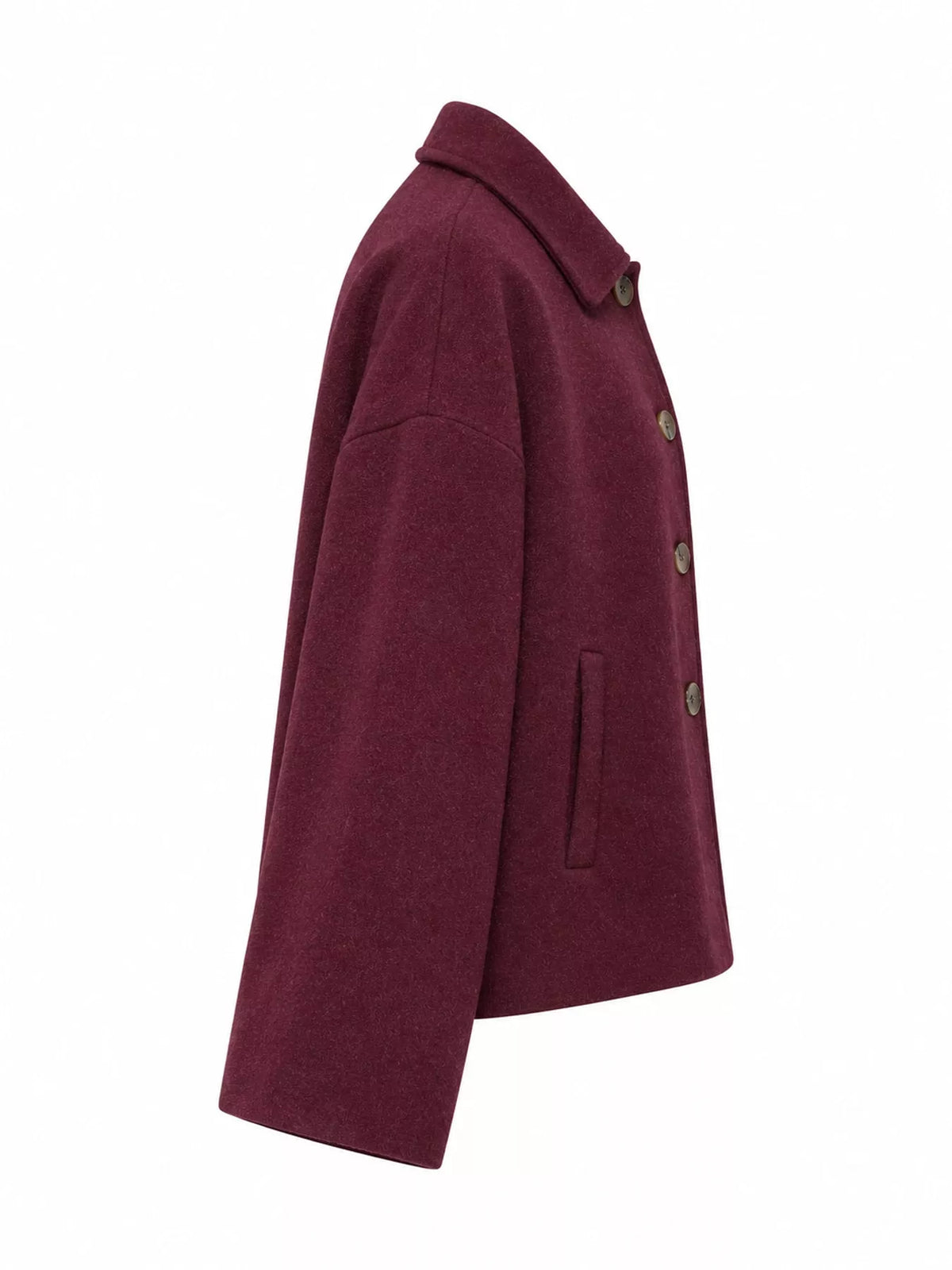 Button-Up Dropped Shoulder Outerwear - Red - View 12