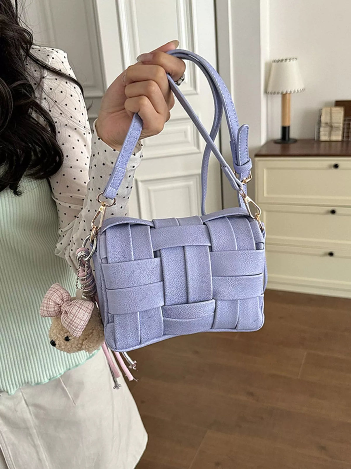 Woven Texture Crossbody Bag - Purple - View 1