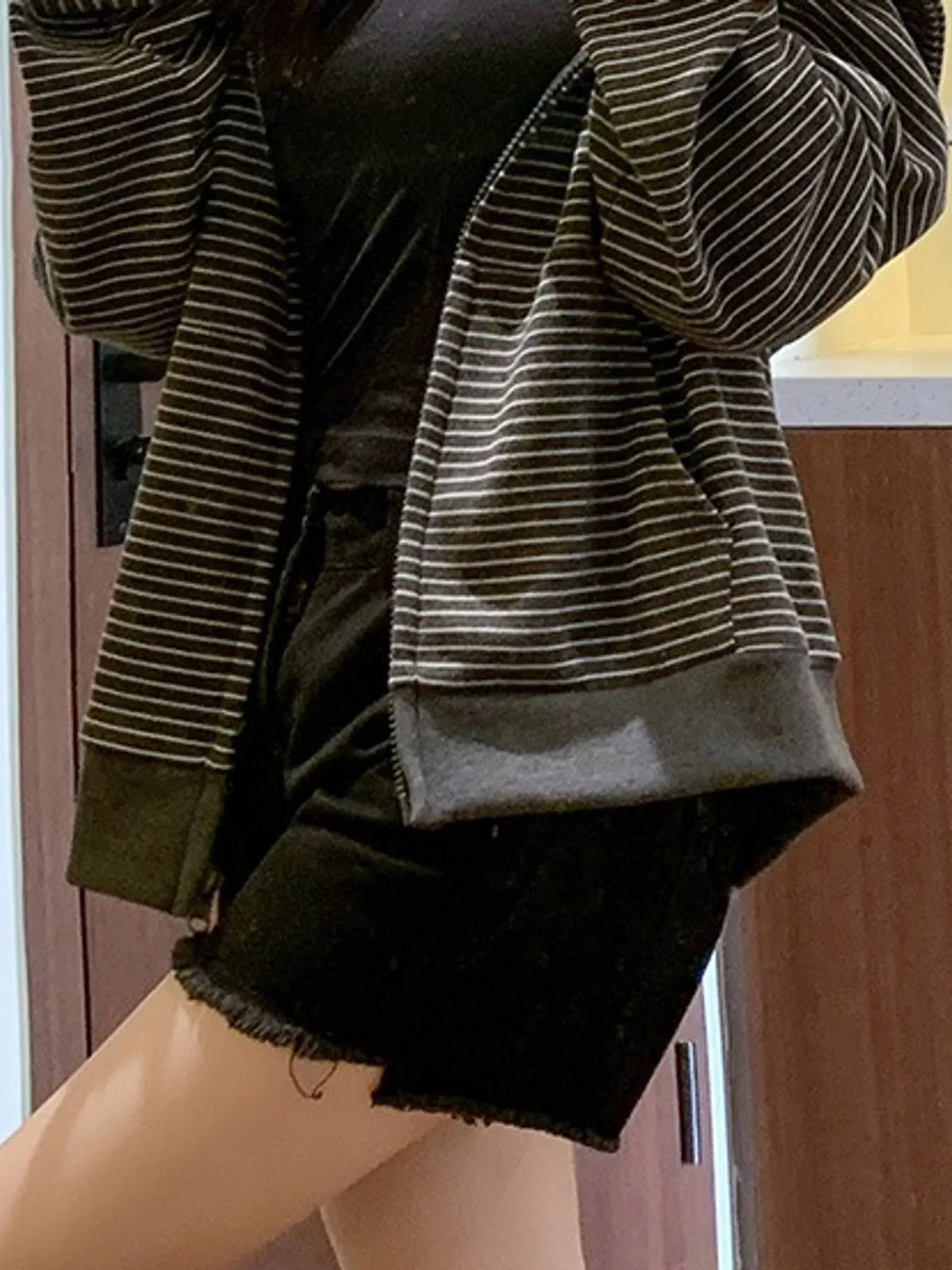 Striped Zip-Up Hoodie - Dark Gray - View 12