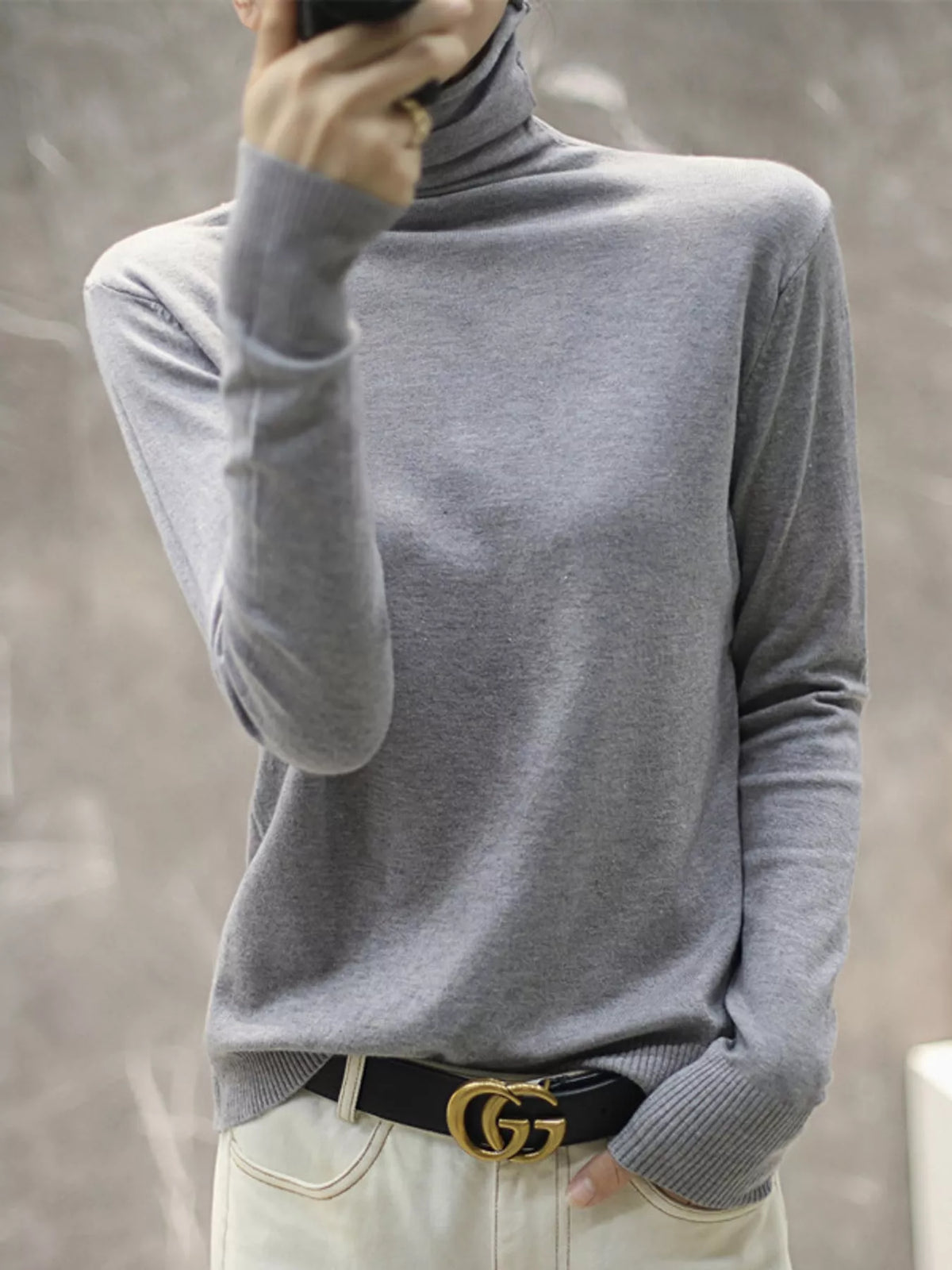 Full Size Slim-Fit Turtleneck Knit Top Plus Size - Gray - View 7
