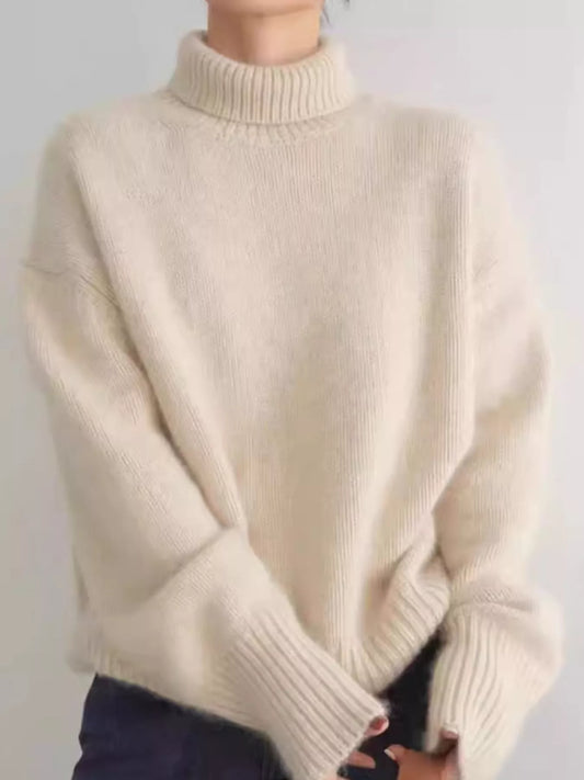 Turtleneck Dropped Shoulder Sweater - Apricot - View 2