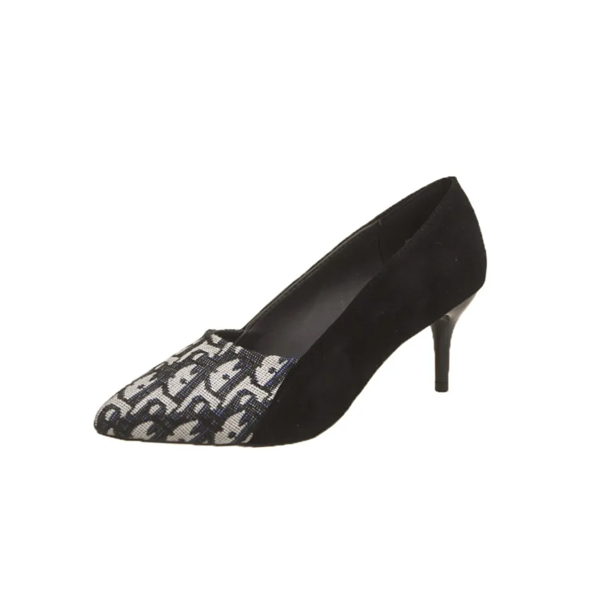 Point Toe Suede Pumps - Black And White - View 8