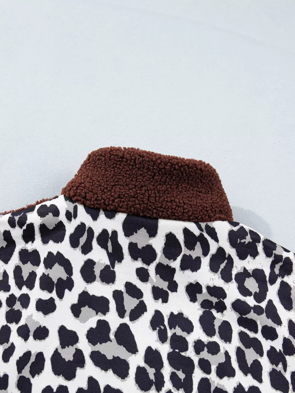 Leopard Patchwork Fleece Western Style Zip-up Collar Jacket - Brown - View 12