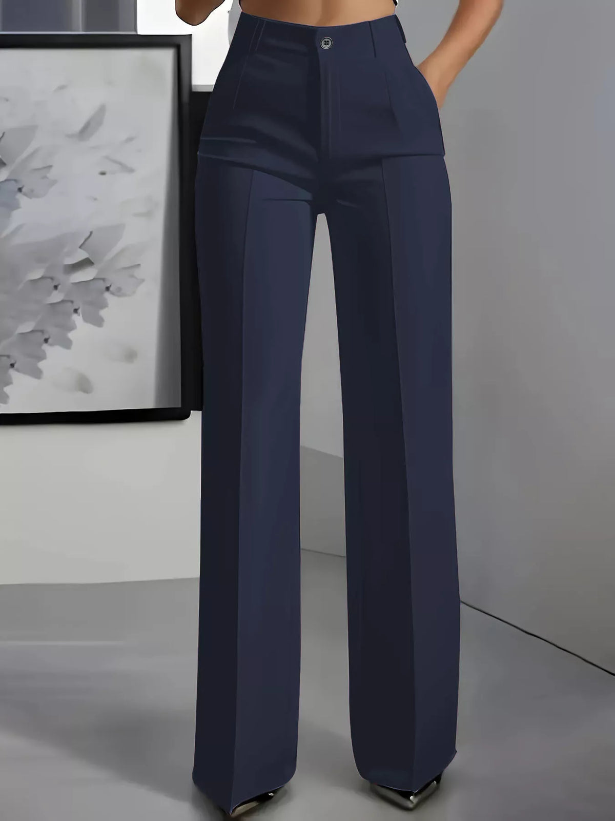 Full Size High-Waisted Wide-Leg Pants Plus Size - Navy Blue - View 1
