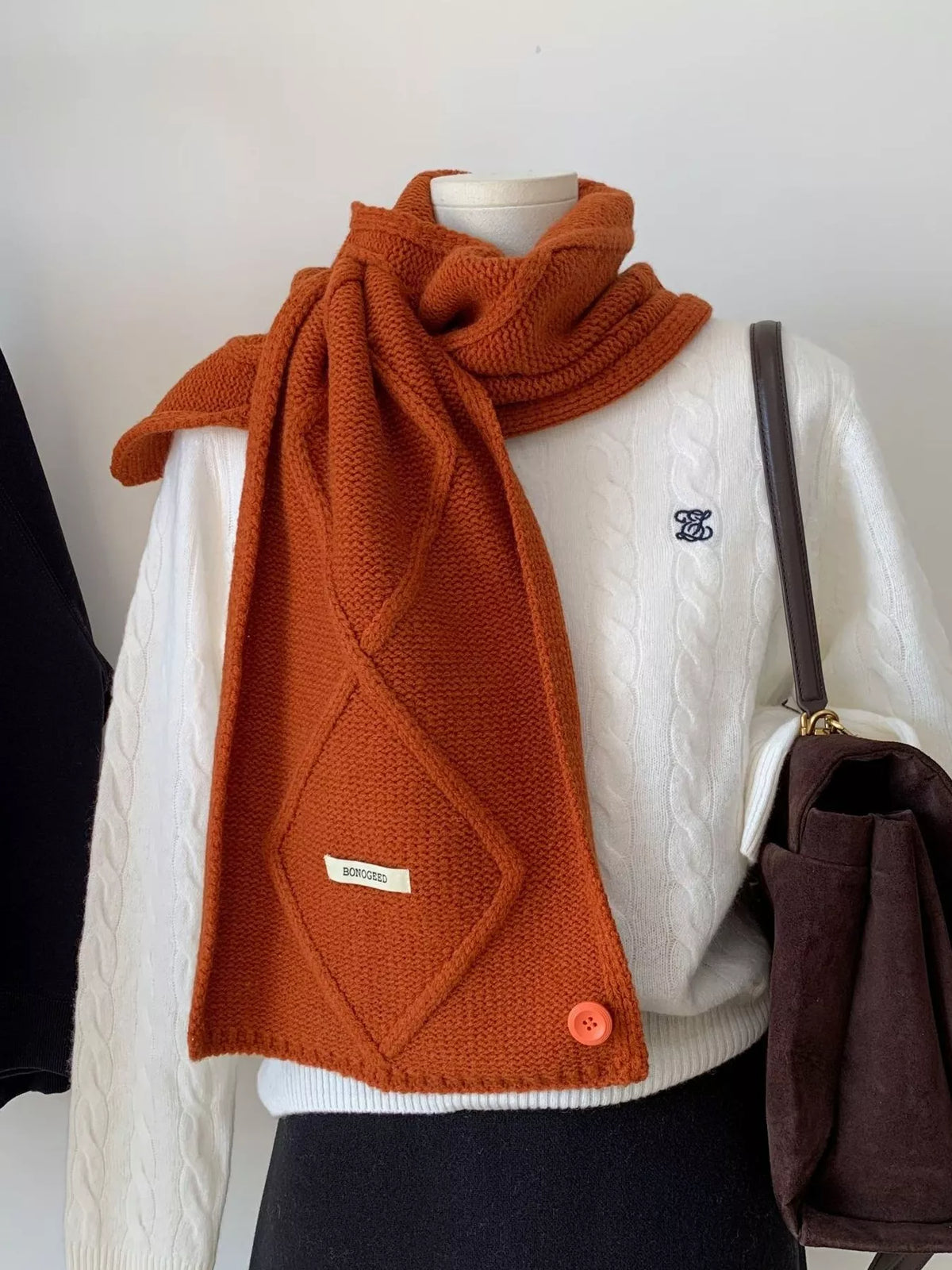 Solid Color Knitted Winter Scarf - Orange - View 7