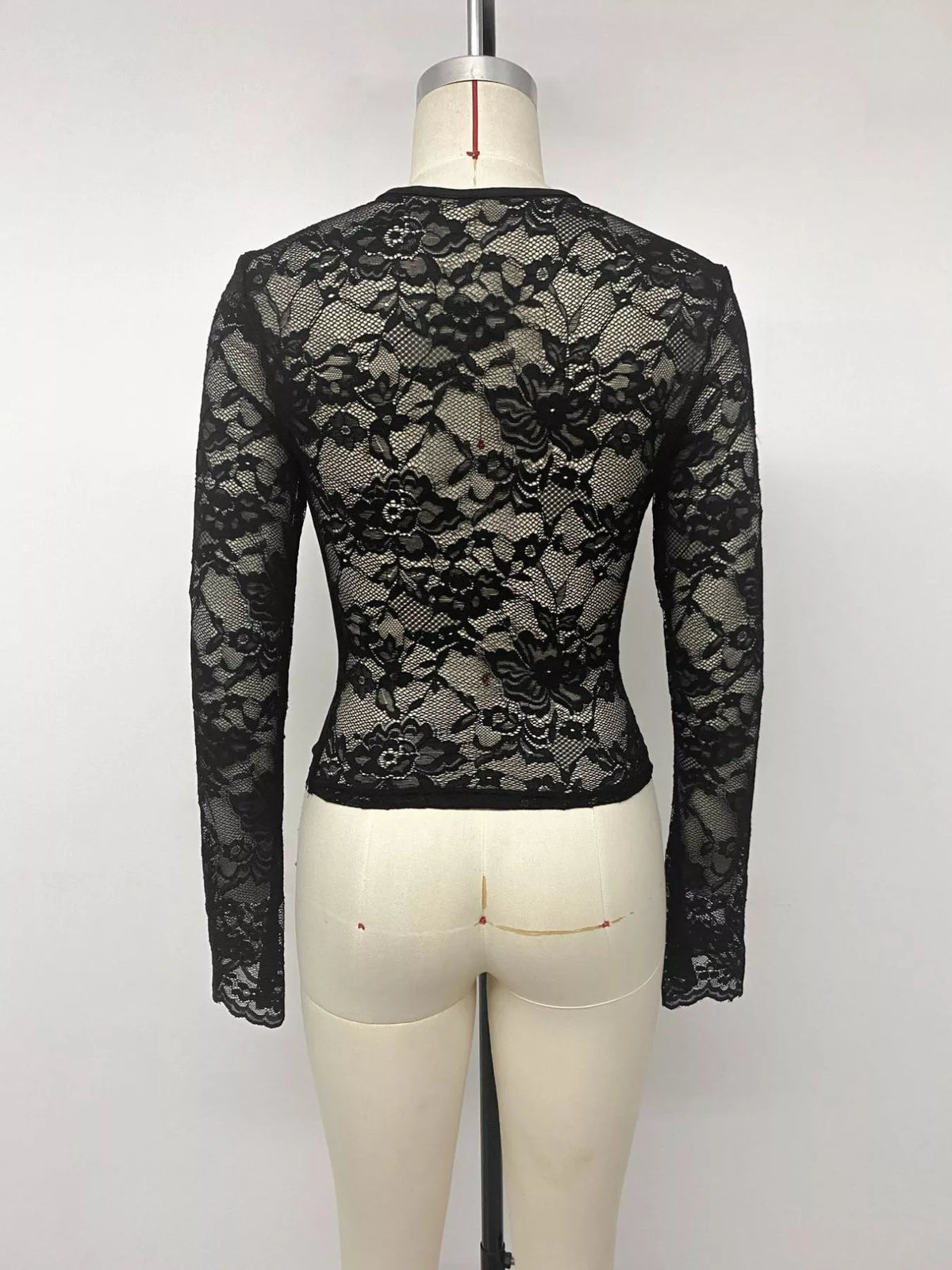 Lace Sleeve Square Neck Top - Black - View 9