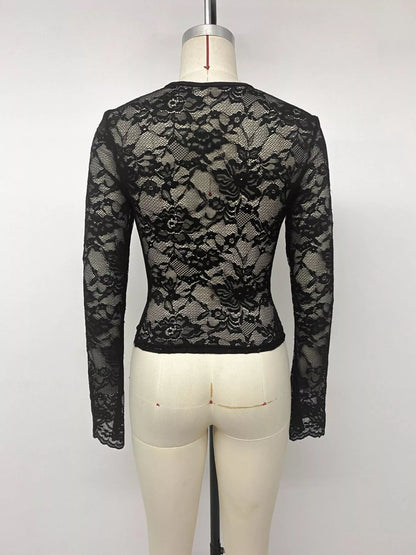 Lace Sleeve Square Neck Top - Black - View 9
