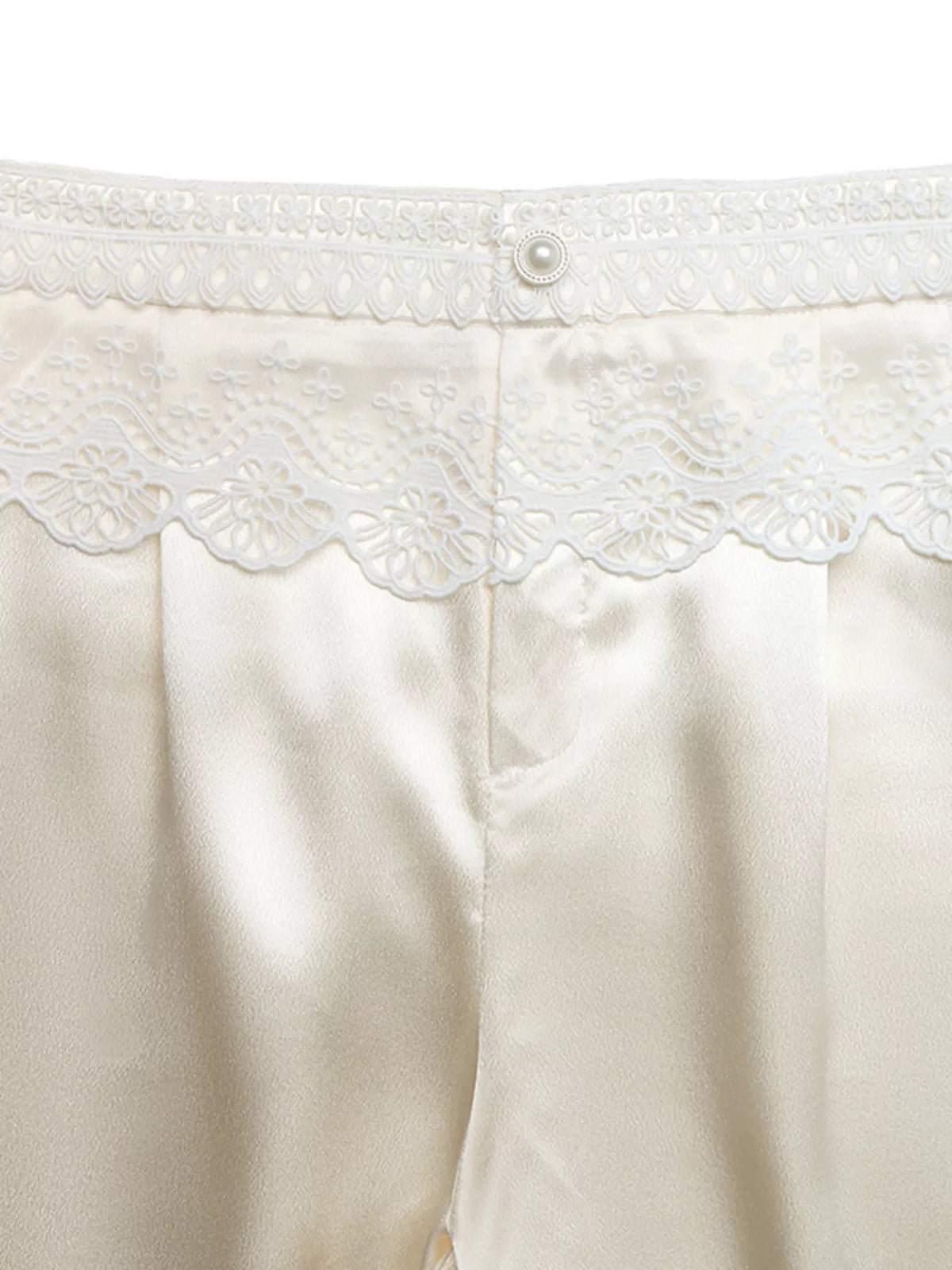 Lace Waist Wide Leg Pants - Beige - View 7