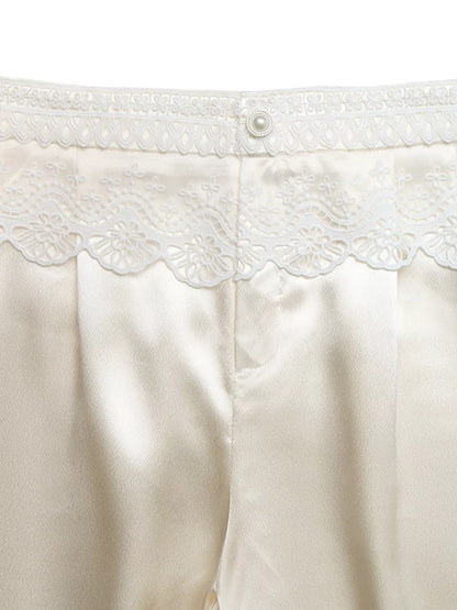 Lace Waist Wide Leg Pants - Beige - View 7