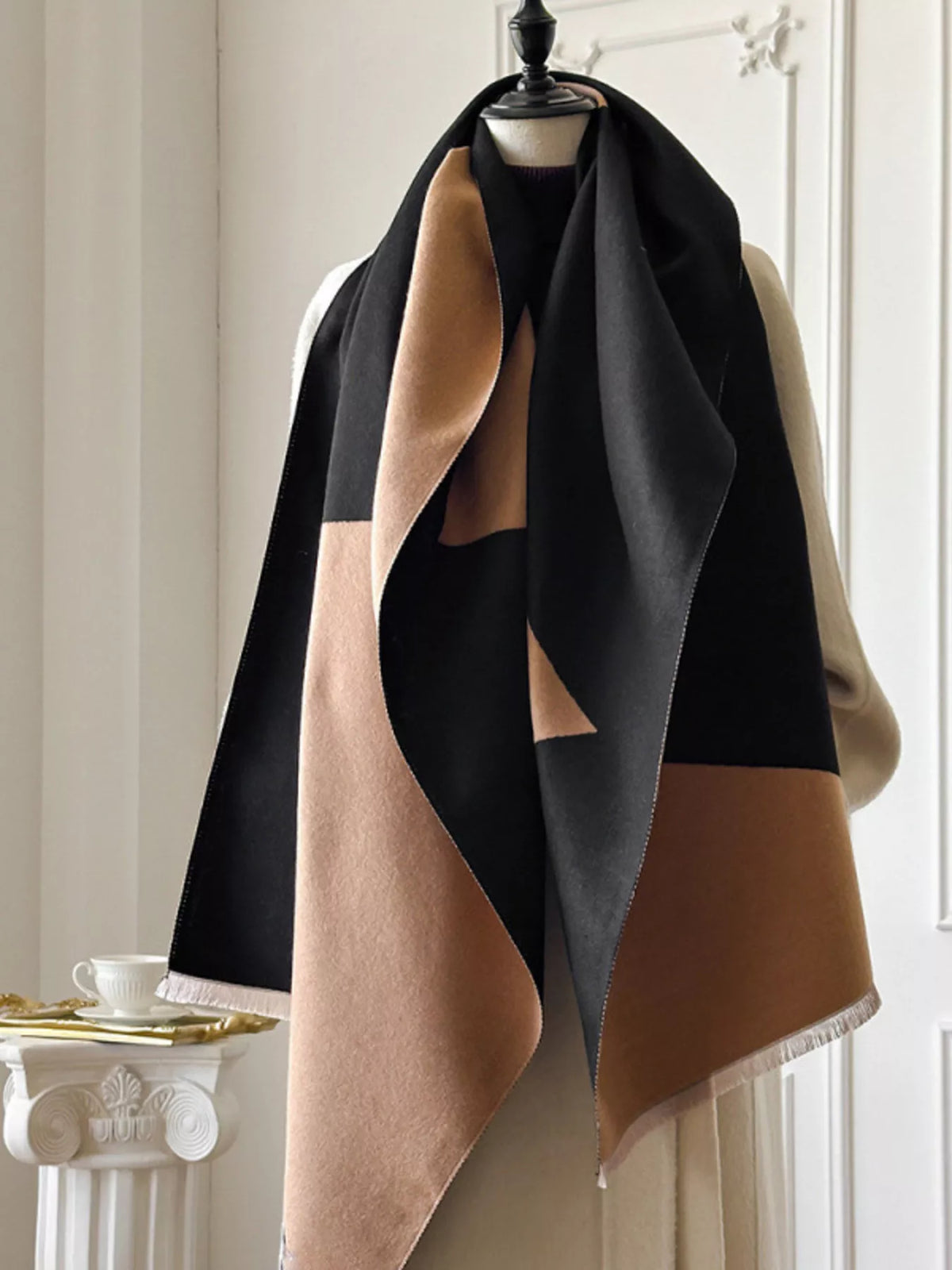 Color Block Raw Hem Scarf - Taupe - View 4