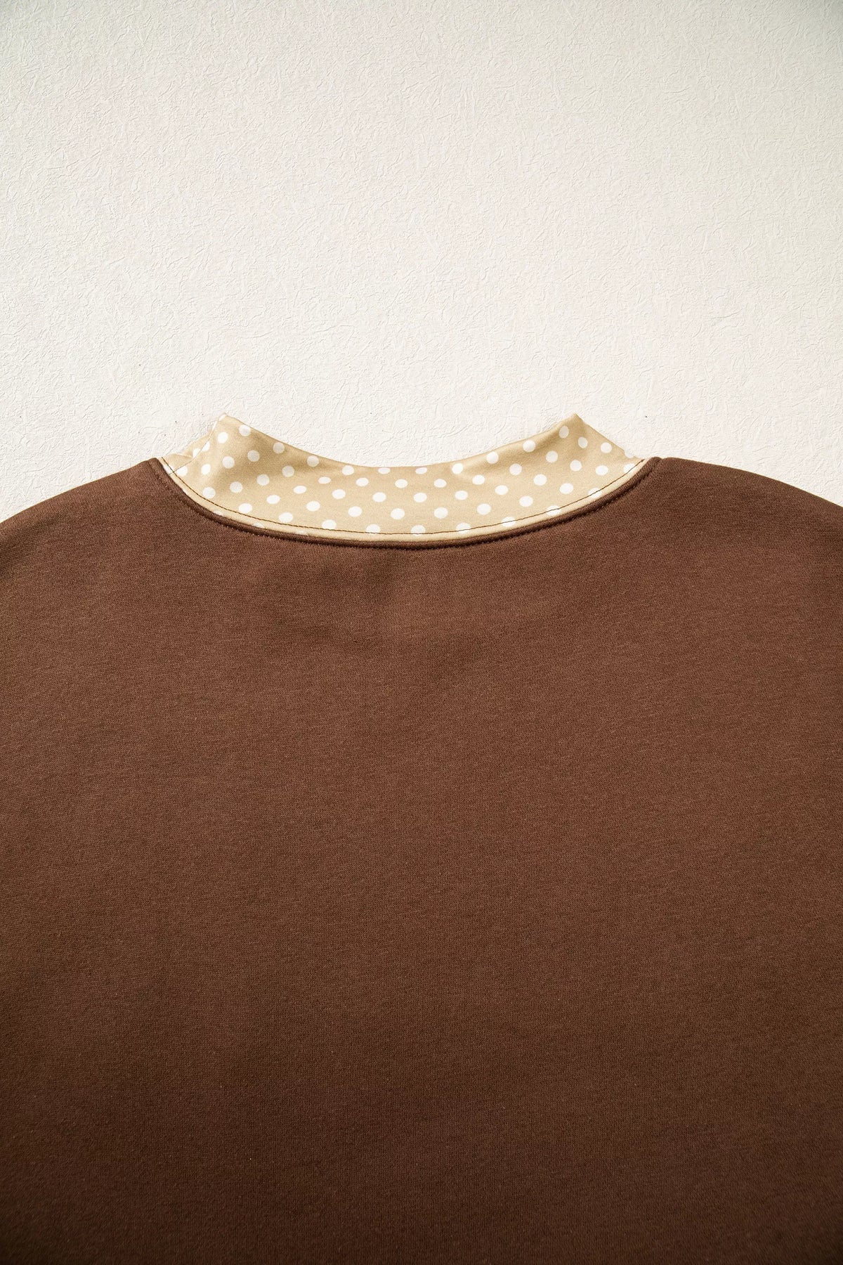 Polka Dot Trim High Neck BLESSED Letter Graphic Baggy Sweatshirt - Dark Brown - View 5