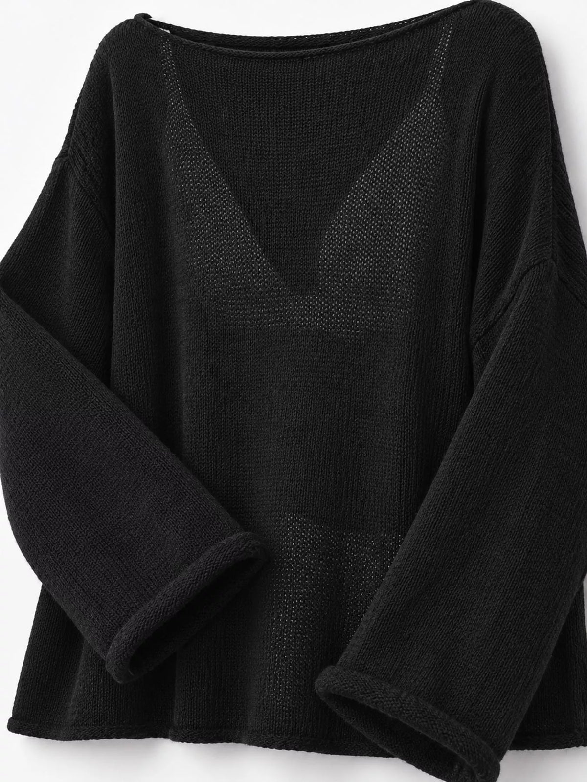 Full Size Sheer Lightweight Knit Top Plus Size - Black - View 39