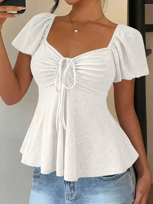 Sweetheart Neck Flutter Sleeve Top - product photo 2