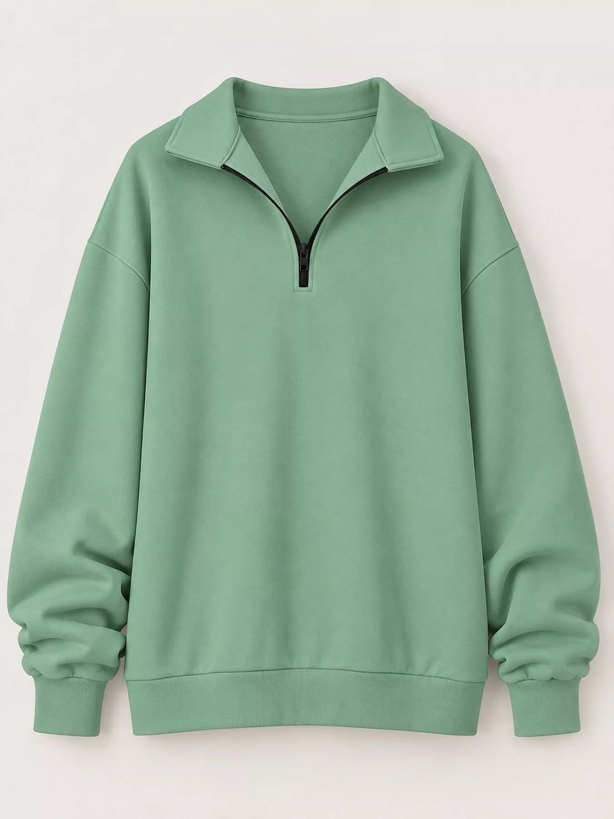 Full Size Quarter-Zip Dropped Shoulder Sweatshirt Plus Size - Light Green - View 18