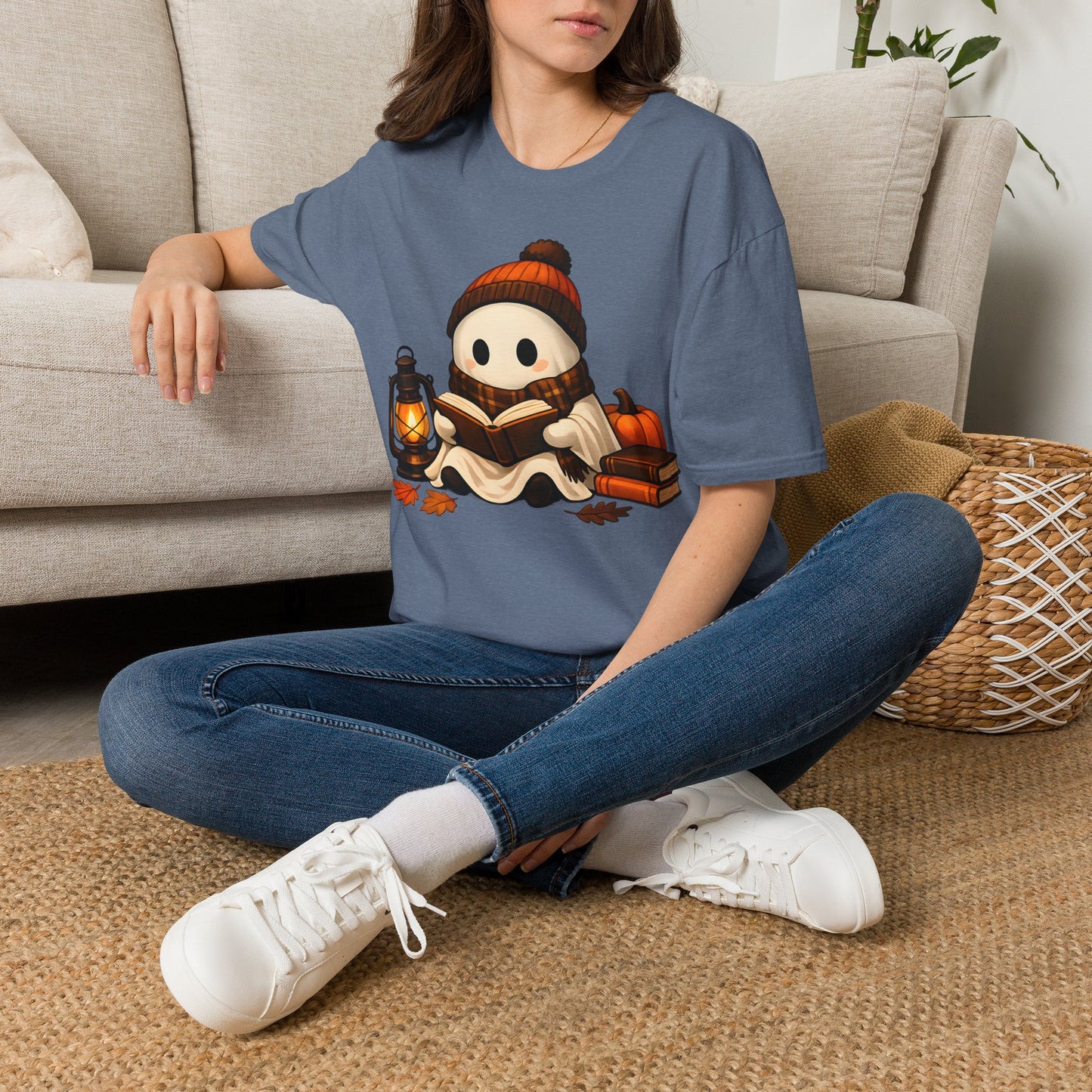 Cozy Reading Ghost Tee - Light Blue - product view 3 - Light Blue
