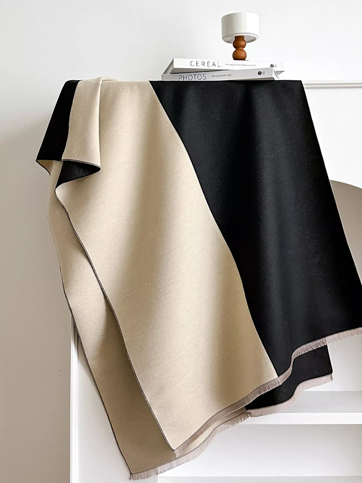 Two-Tone Raw Hem Scarf - Black - View 5