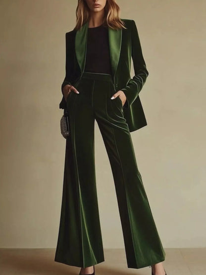Velvet Blazer and Wide-Leg Pants Set - All Colors - View 1