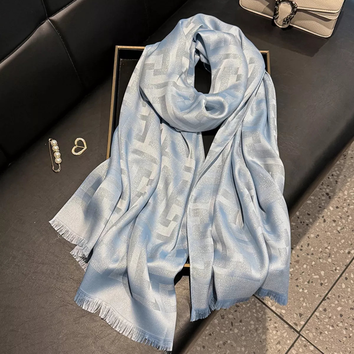 Raw Hem Scarf - Pastel  Blue - View 6