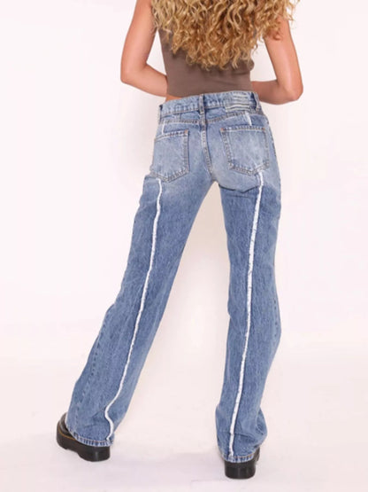 Striped Low-Rise Flare Jeans - Blue - View 5
