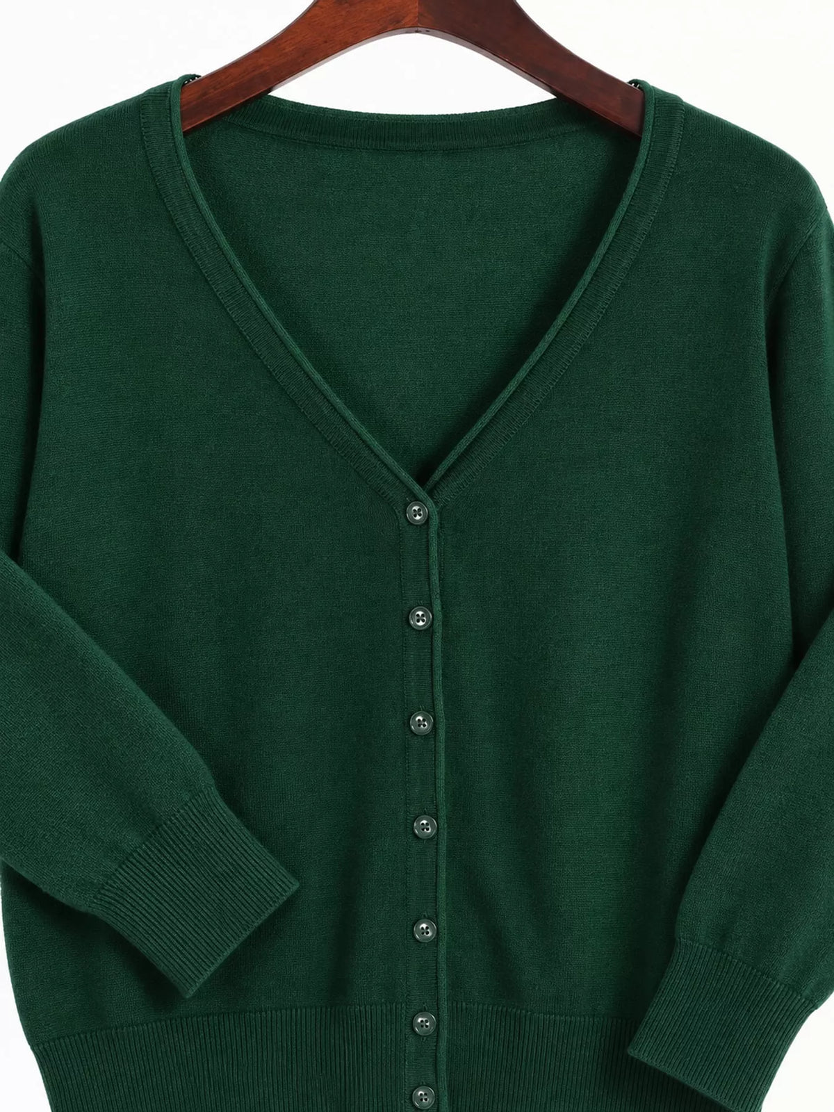 Classic V-Neck Button-Down Knit Cardigan - Dark Green - View 89