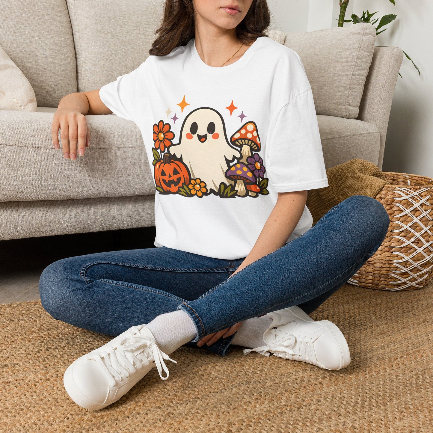 Pumpkin Floral Ghost Tee - White - product view 2 - White