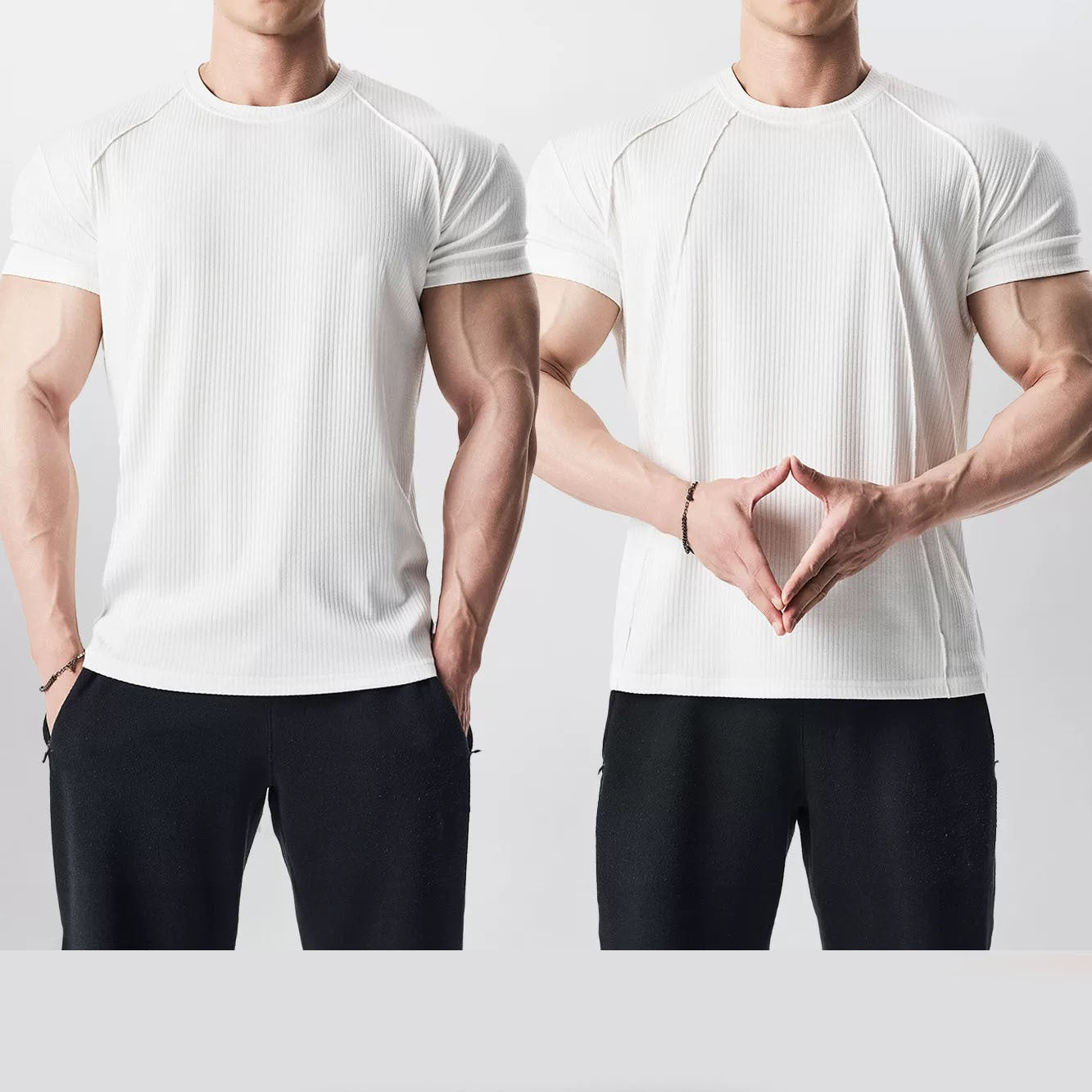 Custom Striped Panel Short Sleeve T-Shirt for Men, Sporty Casual Fitness Training Round Neck Solid Color Base Layer Clothing