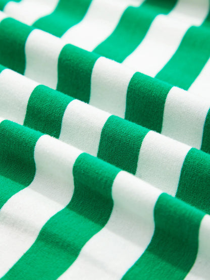 Stripe Colorblock Collared V Neck Cropped Top - Green - View 8