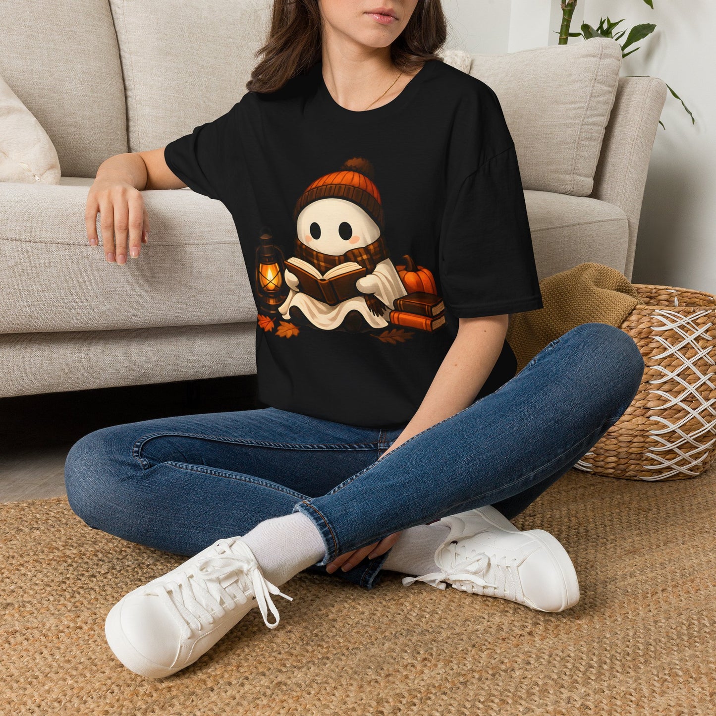 Cozy Reading Ghost Tee - Light Blue - product view 2 - Light Blue