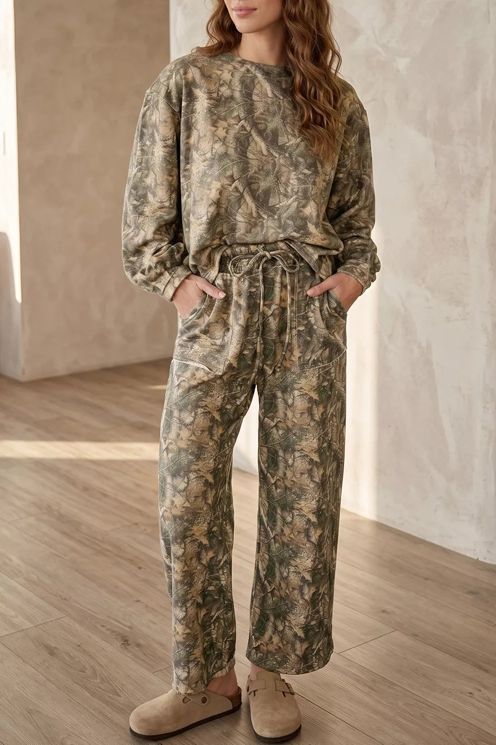 Abstract Print Long Sleeve Pant Set - Moss - View 1