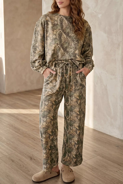 Abstract Print Long Sleeve Pant Set - Moss - View 1
