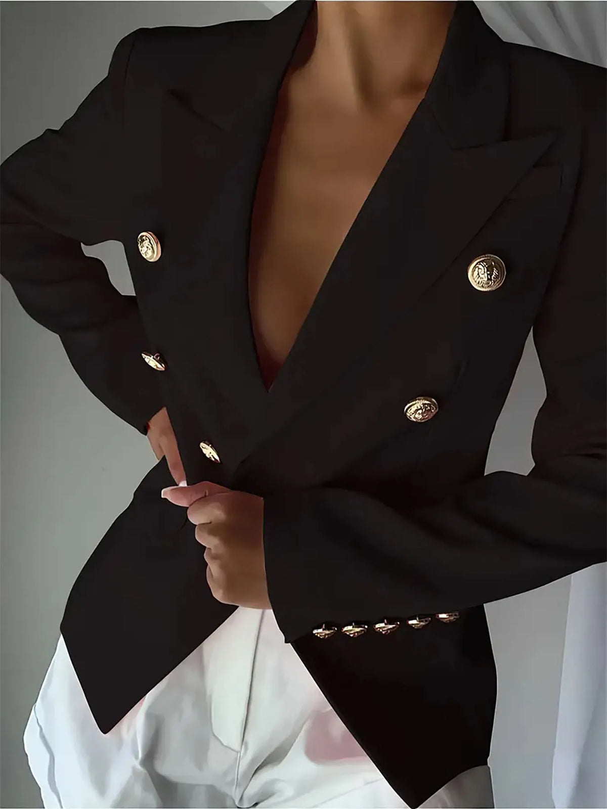 Decor Button Lapel Collar Blazer - Black - View 29