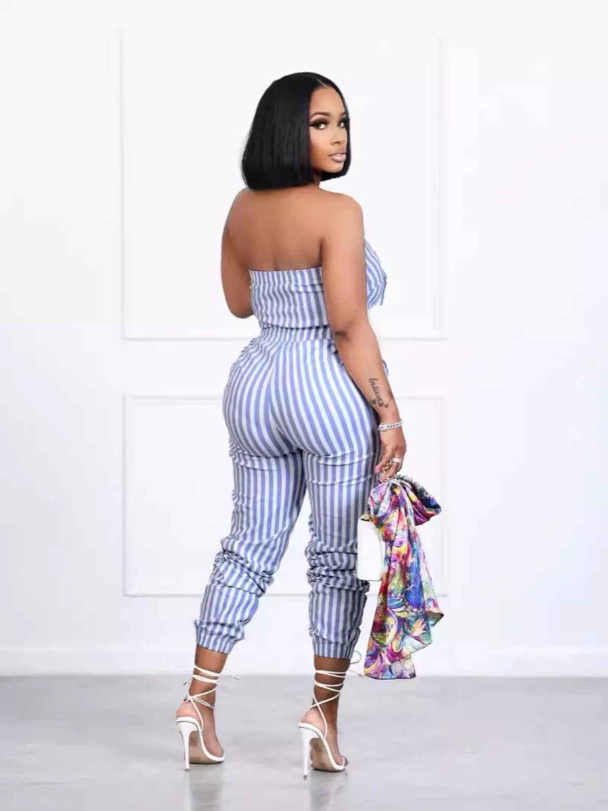 Striped Tube Casual Jumpsuit - Stripe - View 2