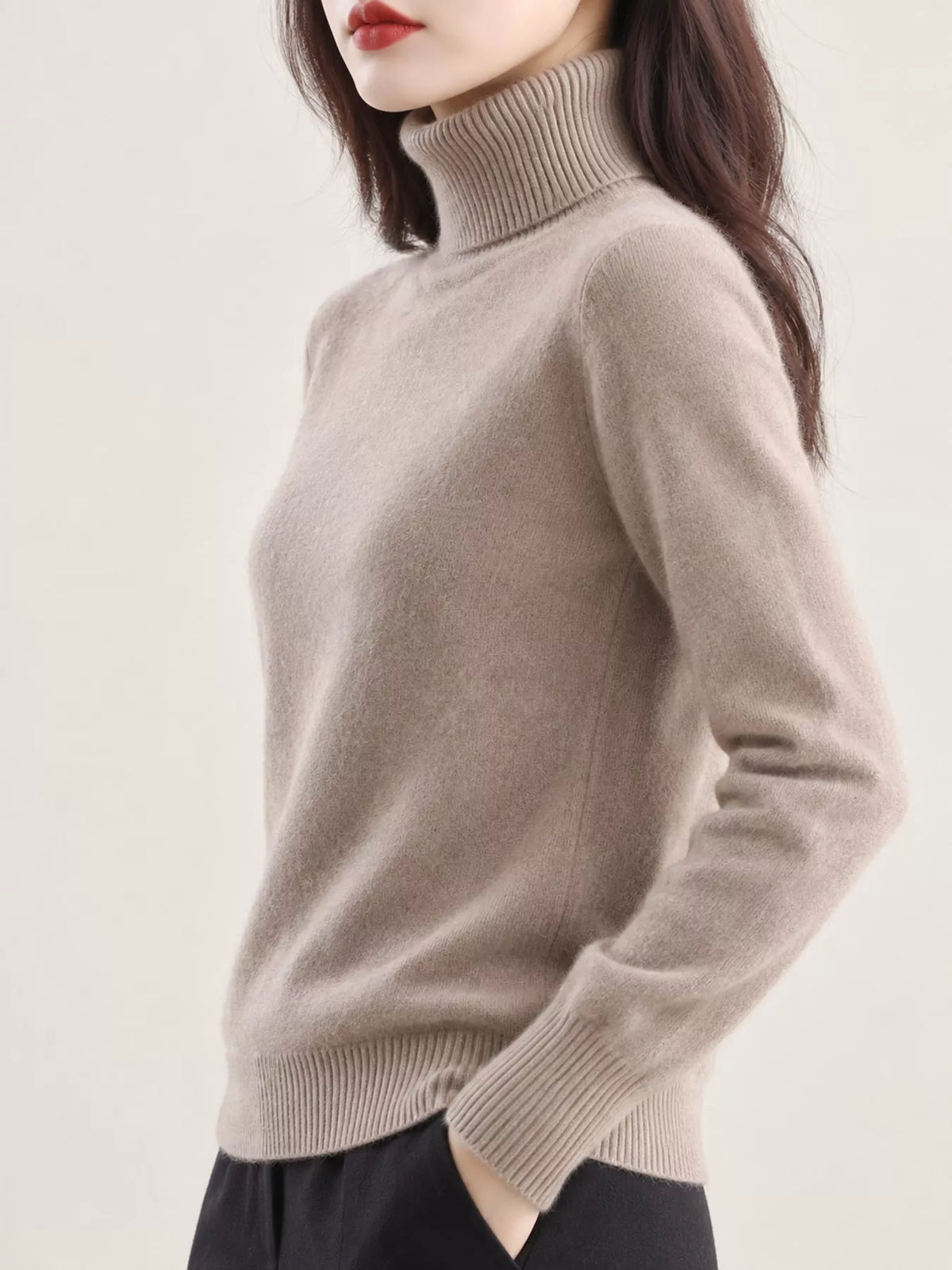 Full Size Turtleneck Long Sleeve Sweater Plus Size - Camel - View 77
