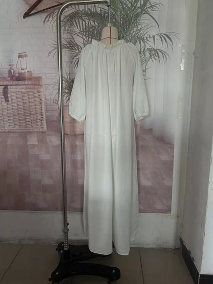 Tiered Notched 3/4 Sleeve Maxi Dress - White - View 3