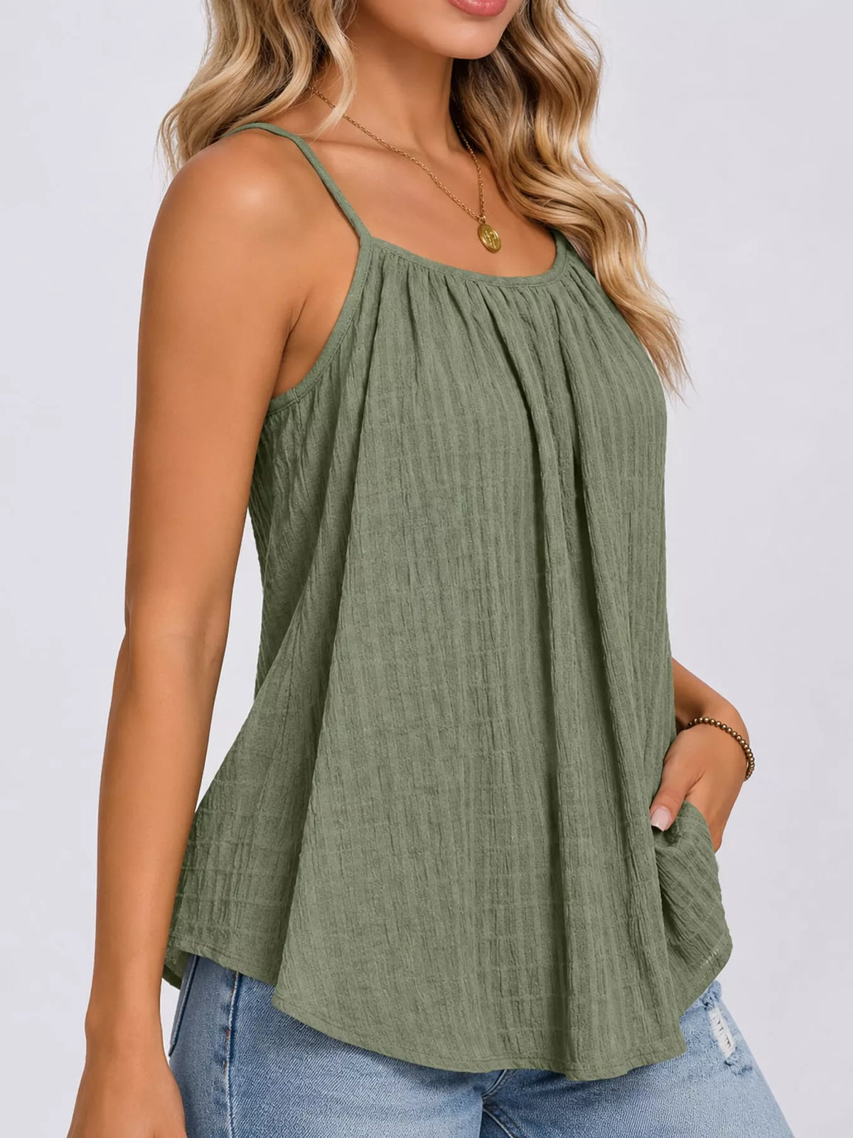 Casual Textured Cami - Green - View 2