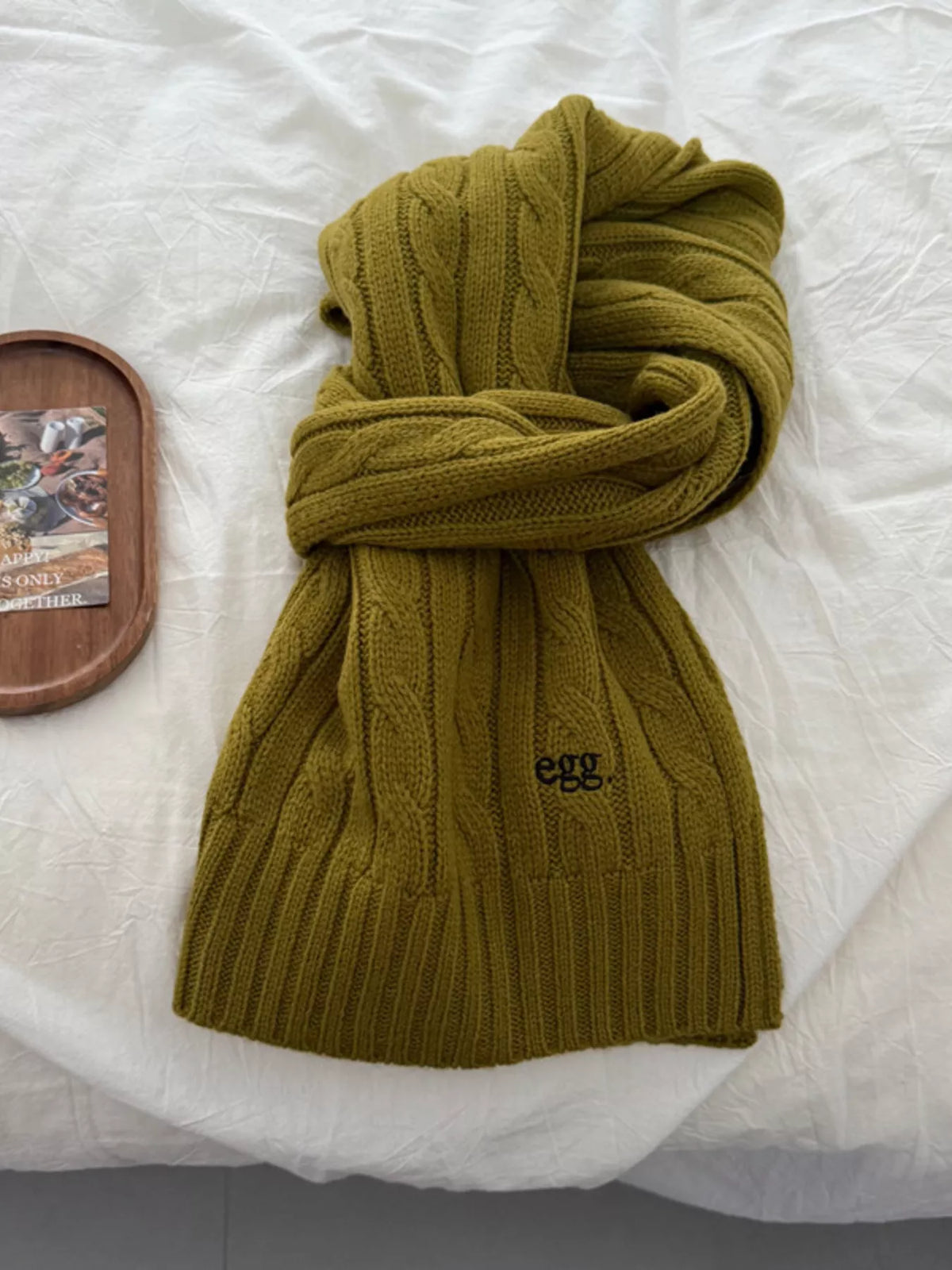 Ribbed Knitted Winter Scarf - Pickle Green - View 10