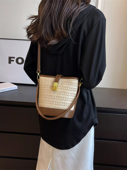 Woven Straw Bucket Crossbody Bag - Off-white - View 6
