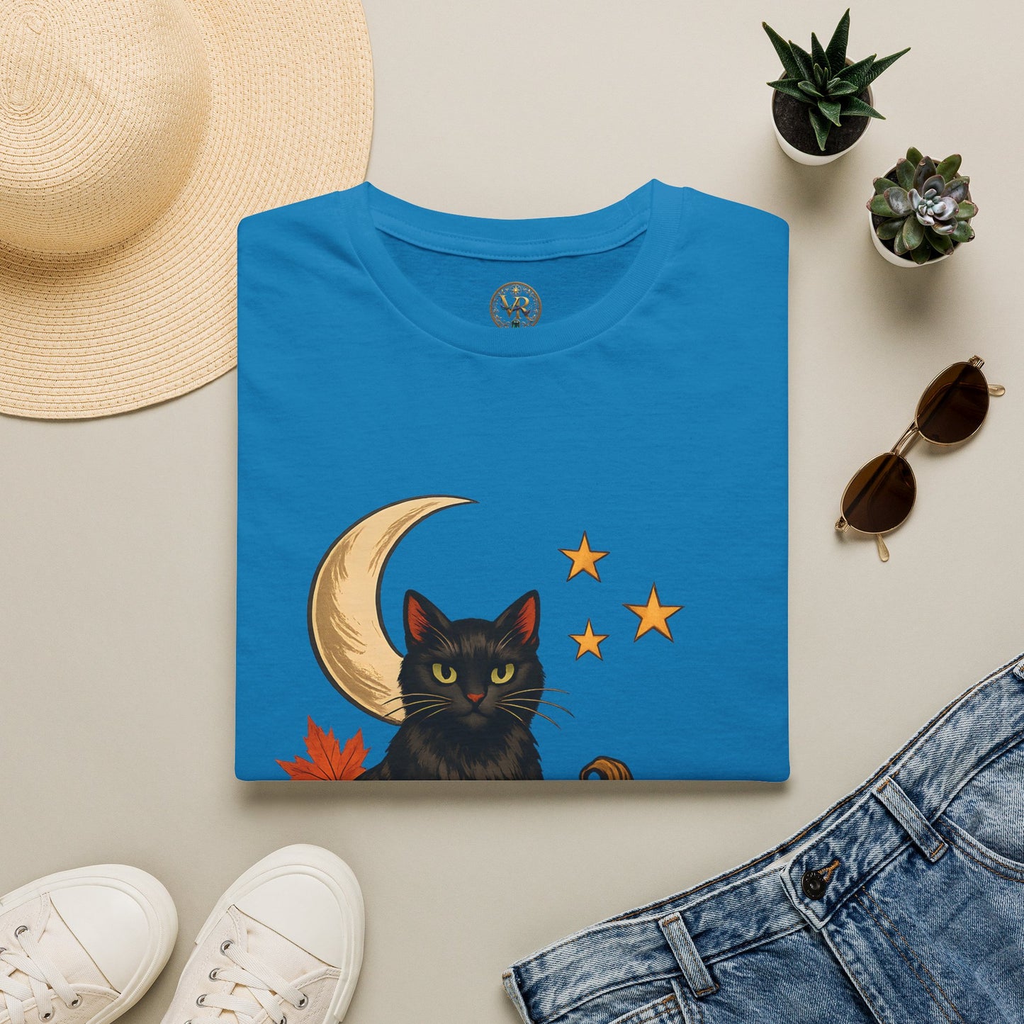 Black Cat Halloween Tee - Sapphire - product view 1 - Sapphire