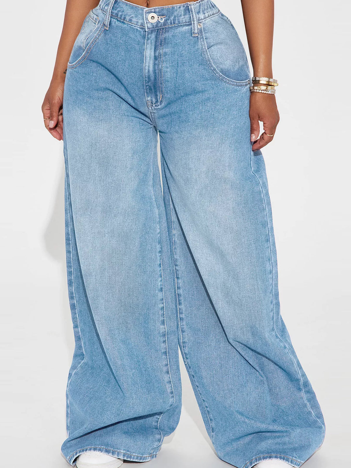 Full Size High-Waisted Wide-Leg Jeans Plus Size - Light Blue - View 1