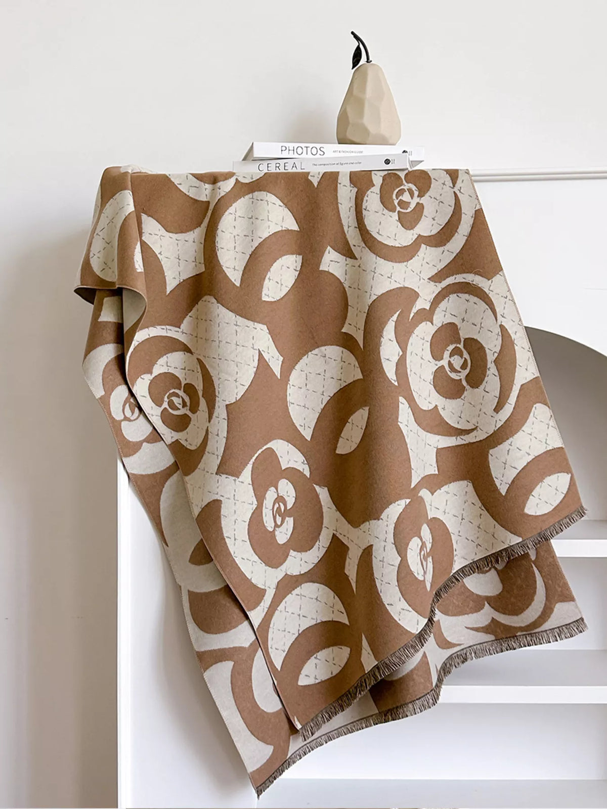 Floral Patterned Warm Scarf - Khaki - View 6