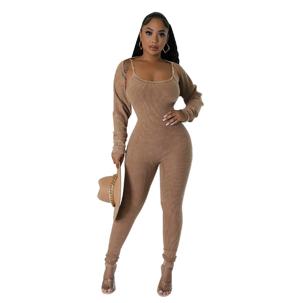 U-neck tight jumpsuit set