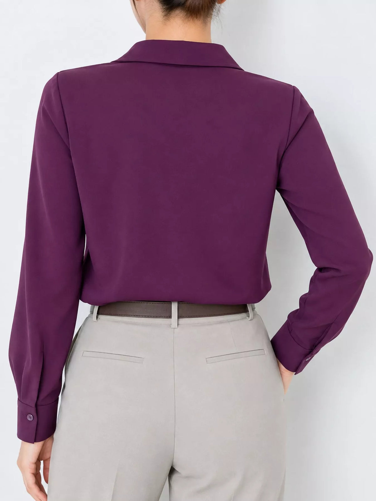 Button Up Long-Sleeve Shirt - Purple - View 93