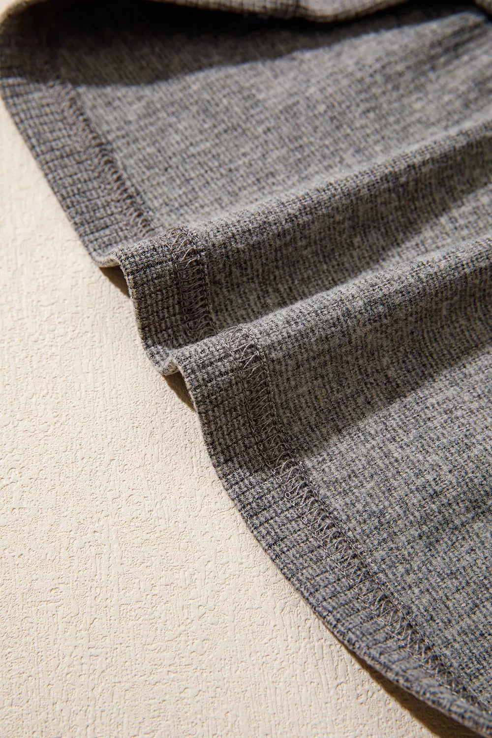 Solid Color Ribbed Lace Trim V-Neck Button Detail Long Sleeve Top - Dark Gray - View 9