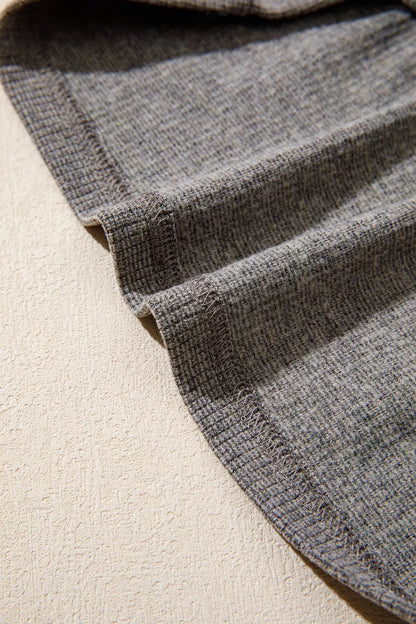 Solid Color Ribbed Lace Trim V-Neck Button Detail Long Sleeve Top - Dark Gray - View 9