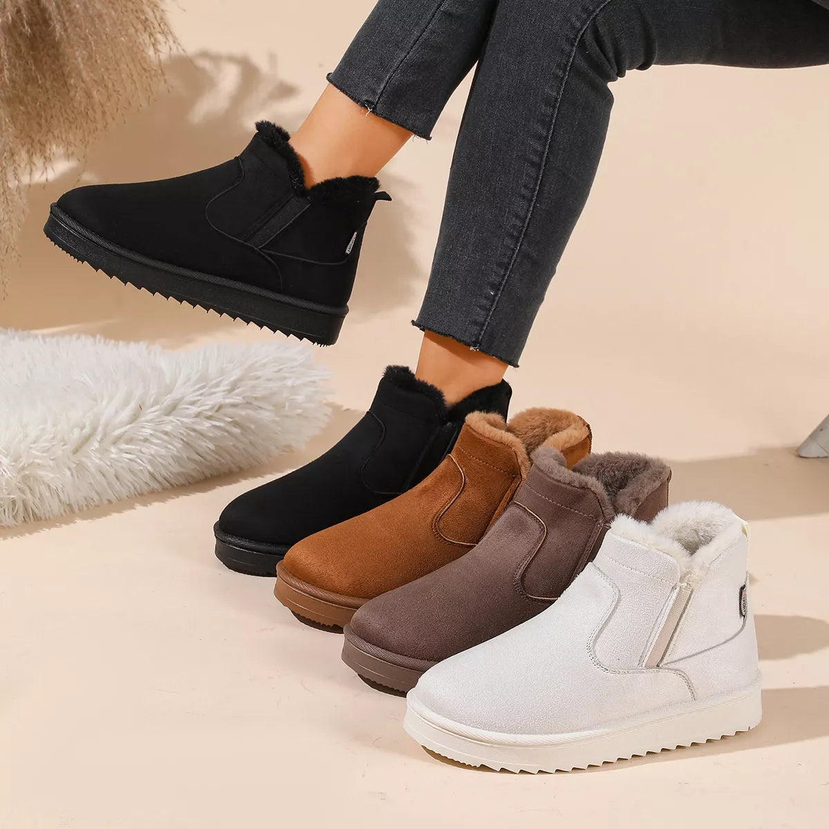 Plush Lined Winter Ankle Boots - All Colors - View 1