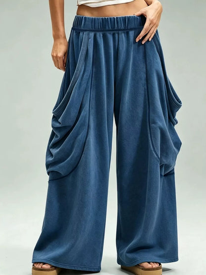 Oversized Wide-Leg Cargo Pants - Blue - View 2