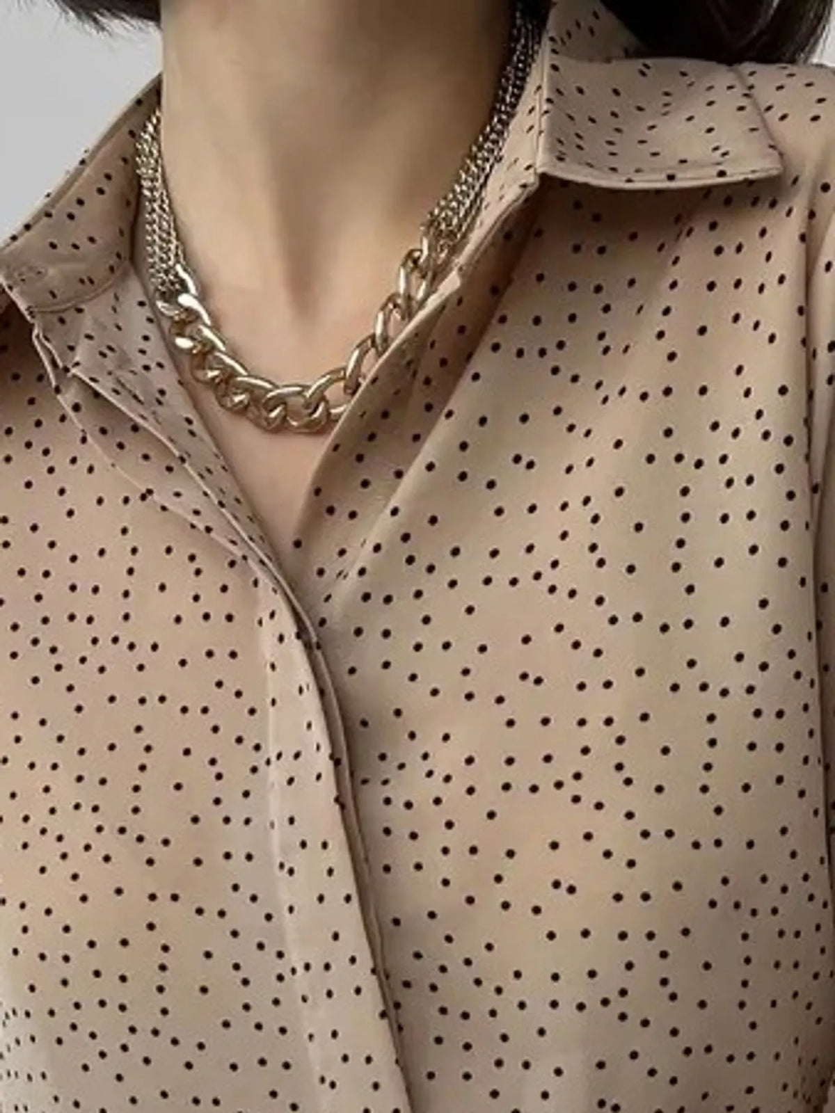 Button Up Long-Sleeve Shirt - Khaki-Polka Dot - View 10