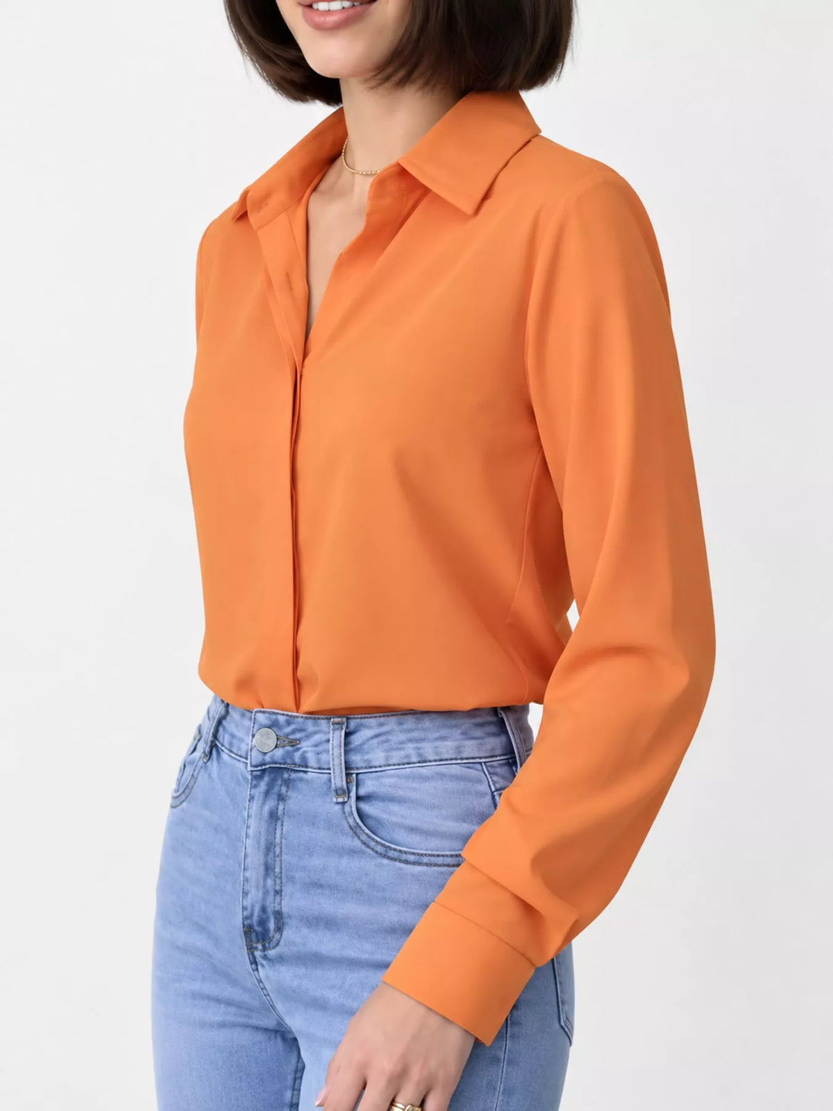 Button Up Long-Sleeve Shirt - Orange Pink - View 77