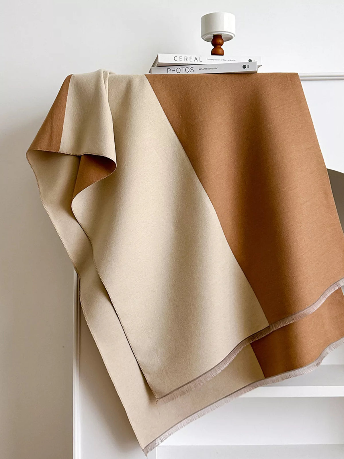 Two-Tone Raw Hem Scarf - Khaki - View 7
