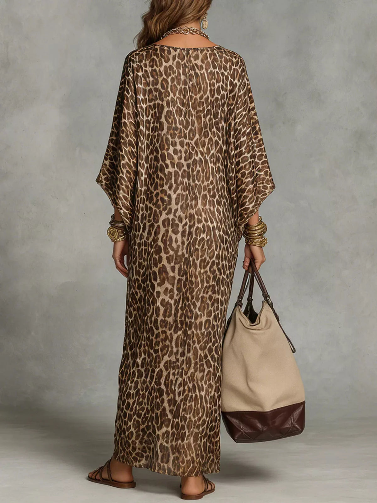 Leopard Print V-Neck Maxi Dress - Leopard - View 2